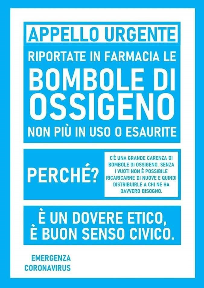 Emergenza Covid-19: bombole di ossigeno donate dai Centri